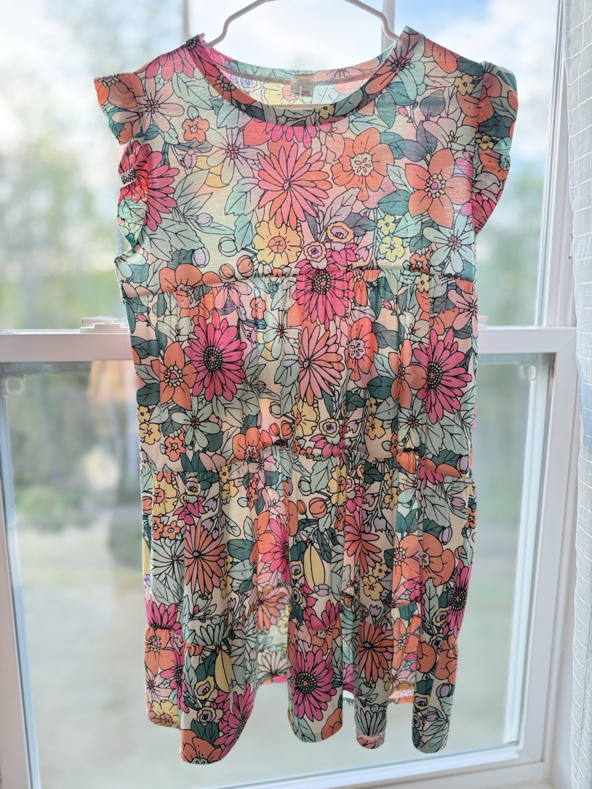 7th Ray Mod Floral Tiered Babydoll Mini Dress Stretch Size Large Made In USA