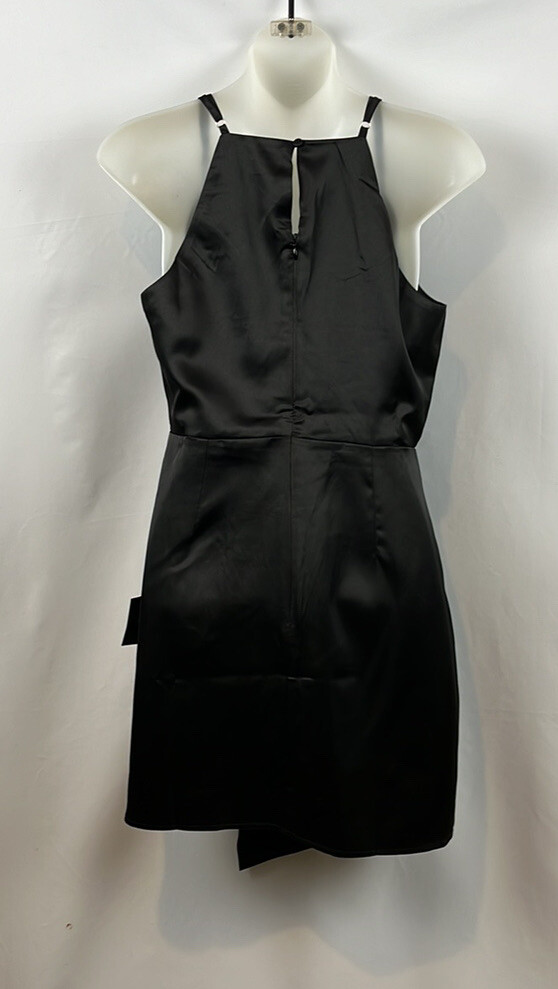 Lulus What a Stunner Black Satin Asymmetrical A-Line Mini Dress Size M – NEW