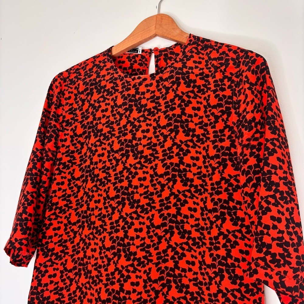 Equipment 100% Silk Orange Black Pattern Front Pockets Mini Dress Workwear XS
