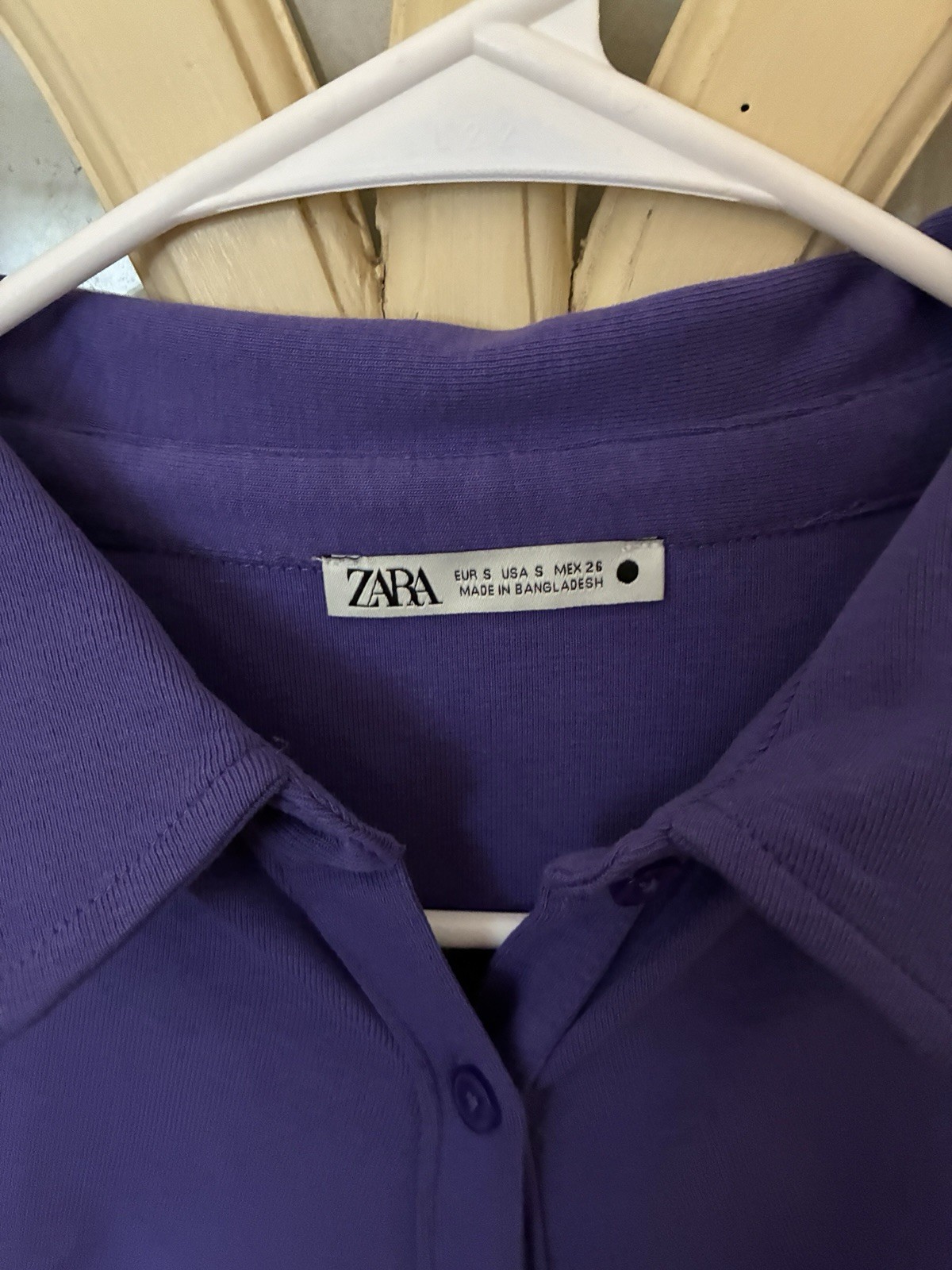 Zara Purple Collared Button-Front Ruched Long Sleeve Shirt Dress, S