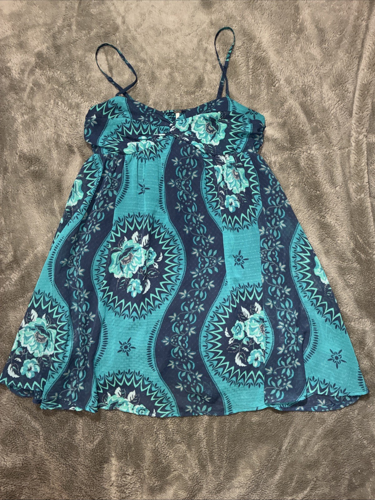 Free People Eternal Spring Mini Dress Floral Navy/Teal Flowy Boho Size XS