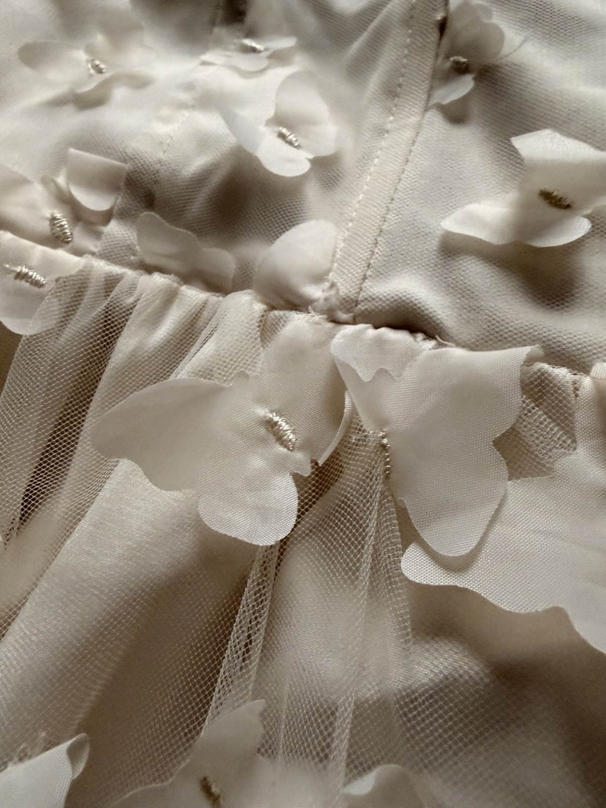 Cream Colored Butterfly Applique Dress Size large Only Worn Once Or Twice