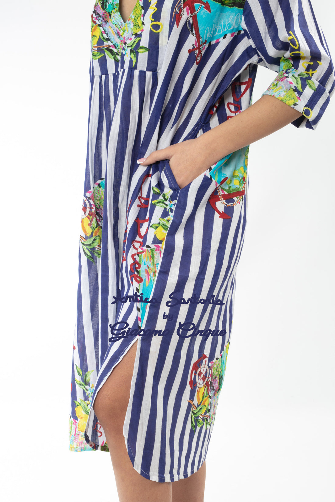 ANTICA SARTORIA 2025 POSITANO BLUE/WHITE STRIPE DRESS L/XL TO XXL NWT