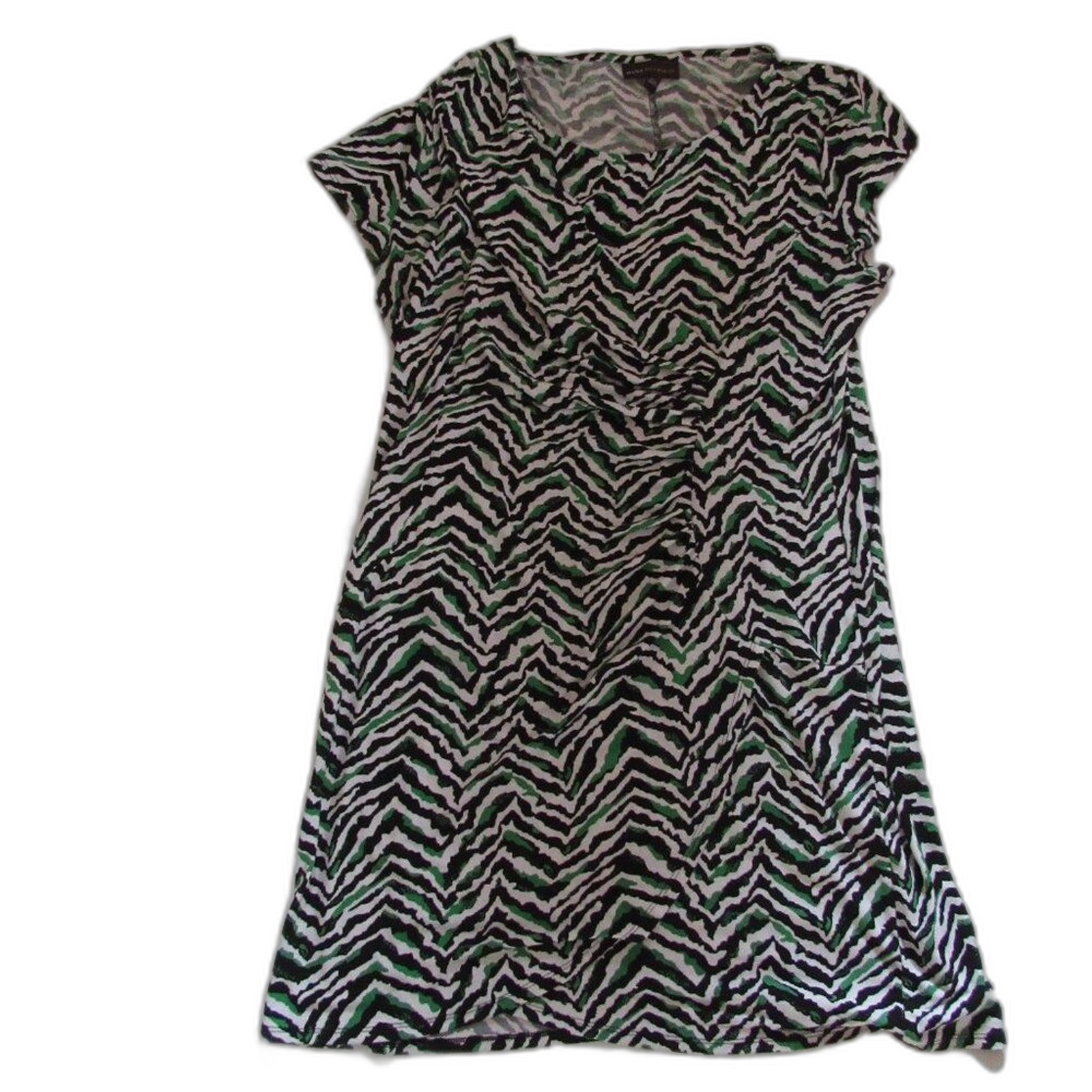 Dana Buchman Ruched Casual Midi Black/Green/White Dress Size XL