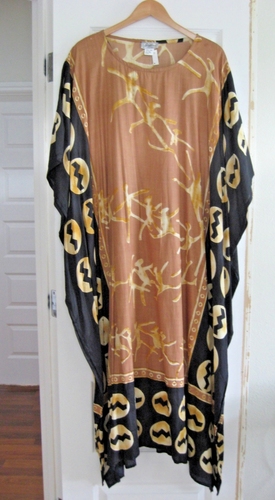 J GEE Black/Brown/Gold TRADITIONAL PRINT KAFTAN Boho/Ethnic/Tribal ONE SIZE