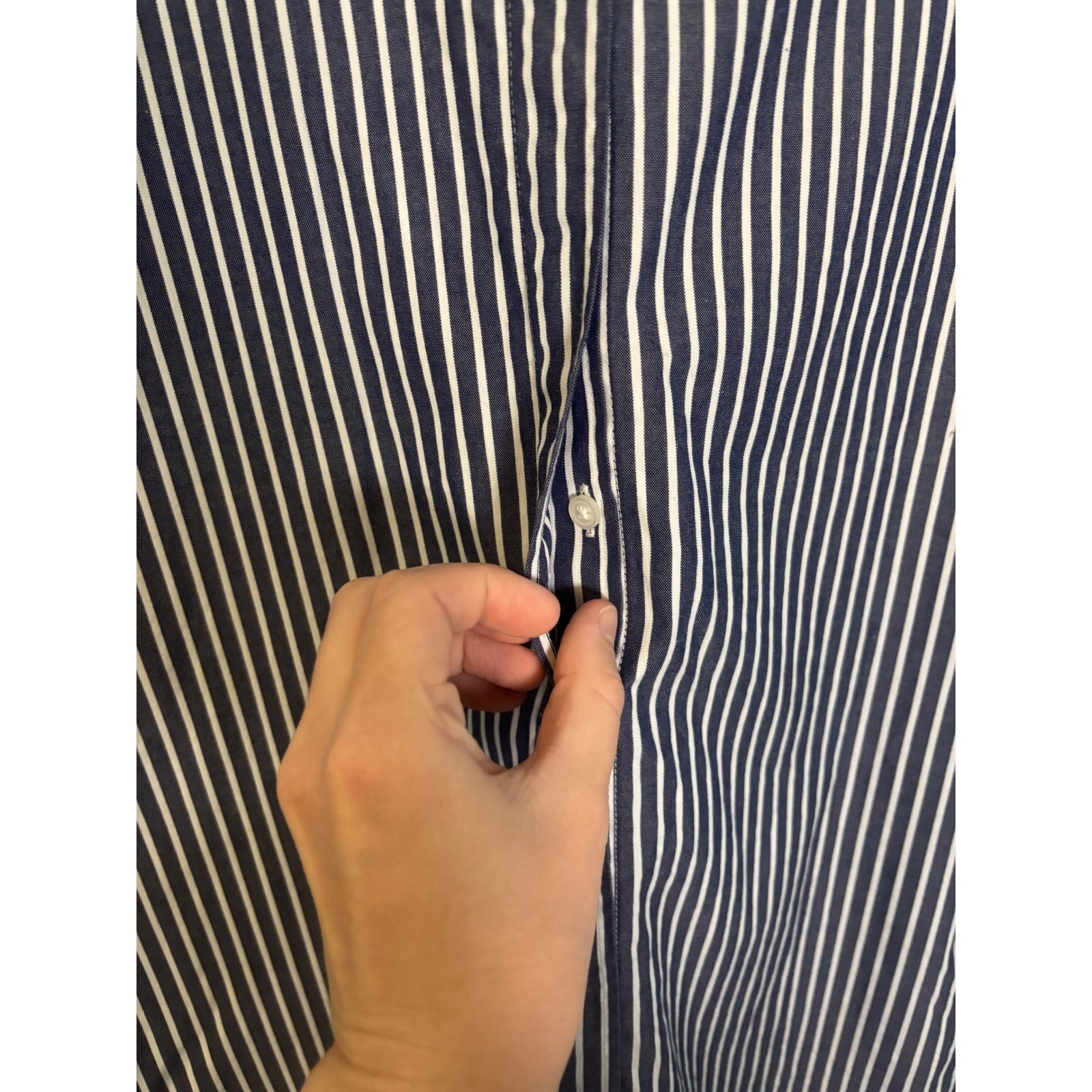Everlane Womens Navy White Striped Band Collar Short Sleeve Mini Shirt Dress 6