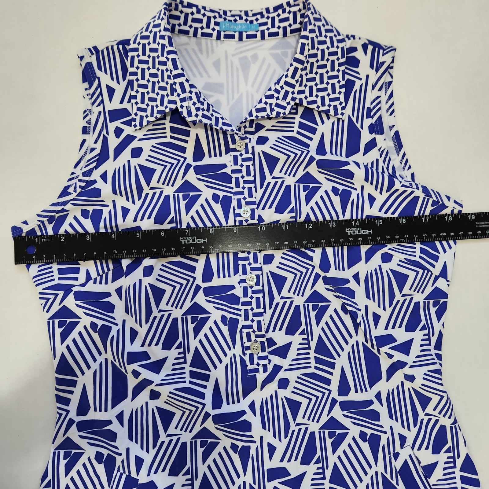 J.McLaughlin Blue White Geometric Catalina Cloth Sleeveless Shift Dress M