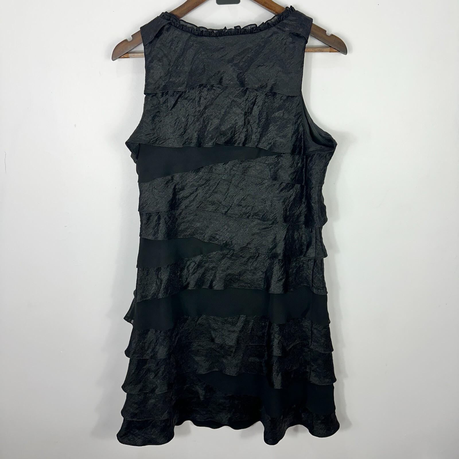 S.L. Fashions Black Tiered Ruffle Beaded Dress Women 14 Vtg Glam Romantic Party