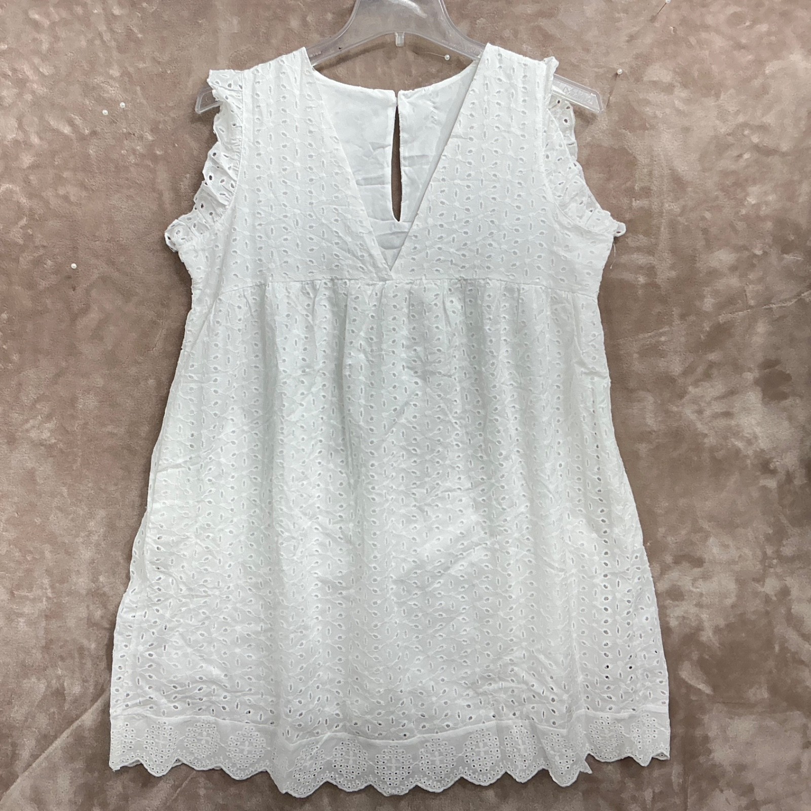 Lily White Eyelet Mini Dress Romper Skort Women’s Size M Ruffle Sleeve V Neck