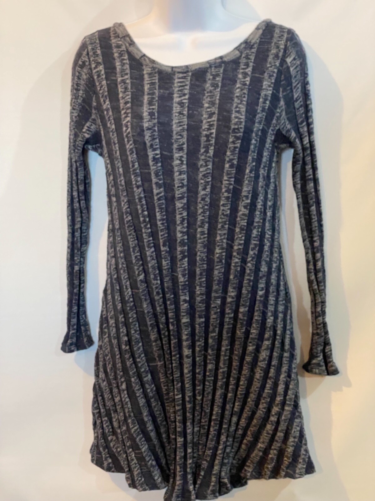 Red Lolly M Blue Fit Flare Ribbed Scoop V Neck Short Sweater Dress