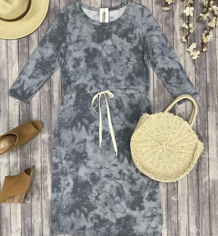 7th Ray Tie Dye Midi Drawstring Dress