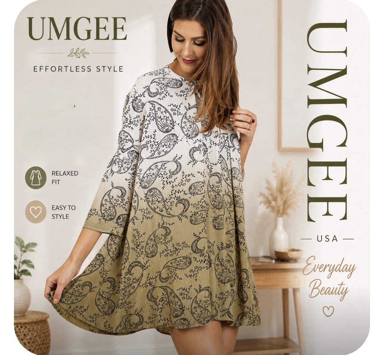 OVERSIZE S UMGEE SAGE OMBRE Dip Dye Button Keyhole Dress/Tunic BH