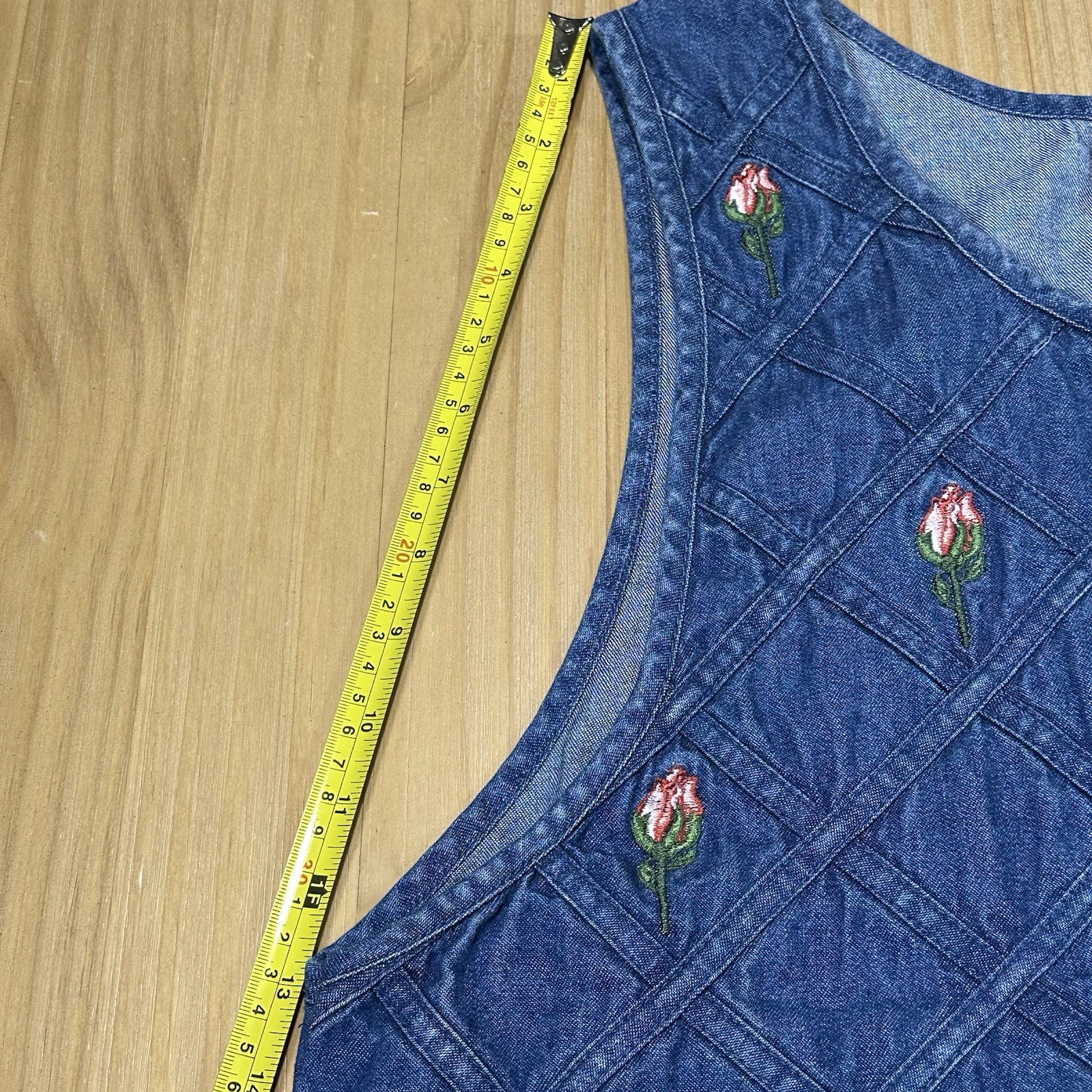Premier International Embroidered Denim Jumper Dress MED Maxi Cottagecore
