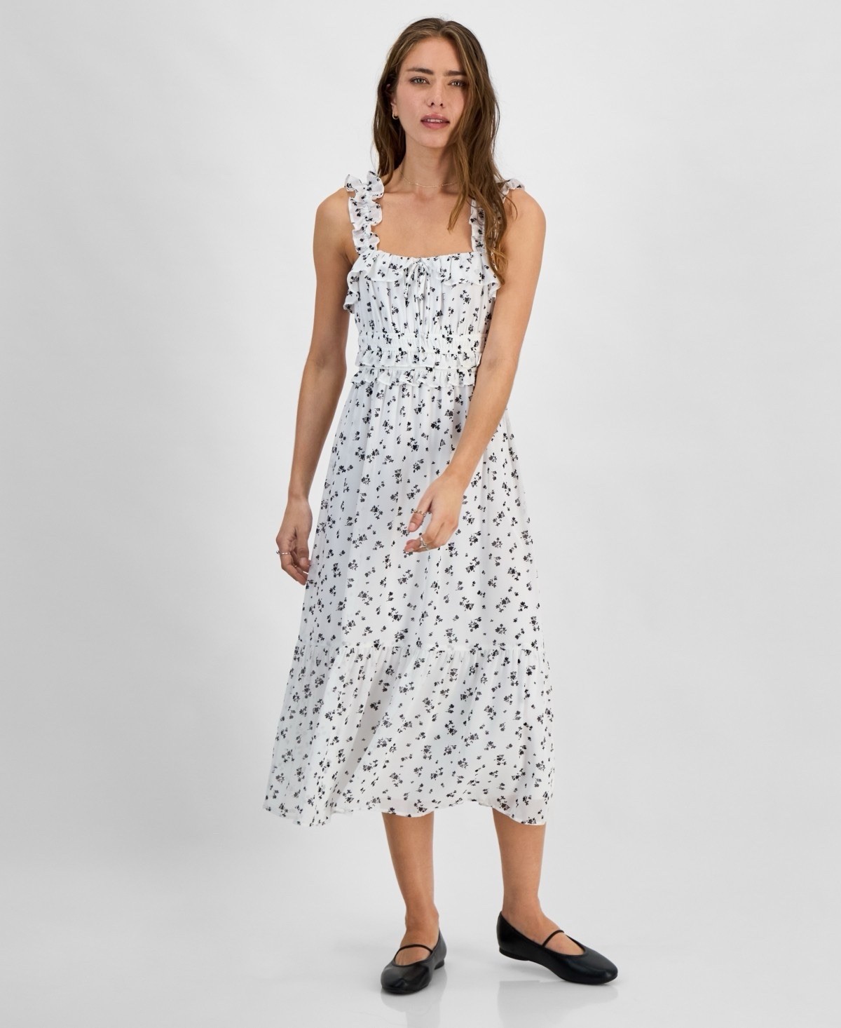 $49 Kingston Grey Juniors Ruffled Sleeveless Midi Dress White Black L