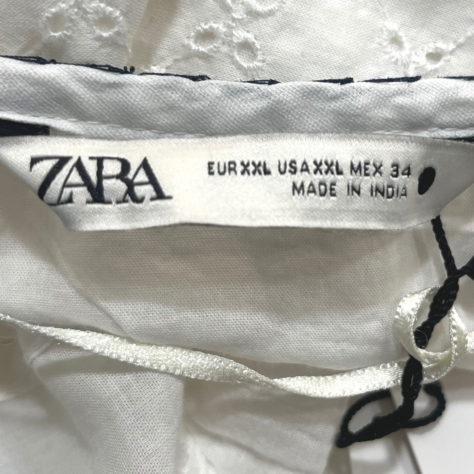 Zara Melissa Dress White Eyelet Embroidery Babydoll V Neck Mini XXL NWT