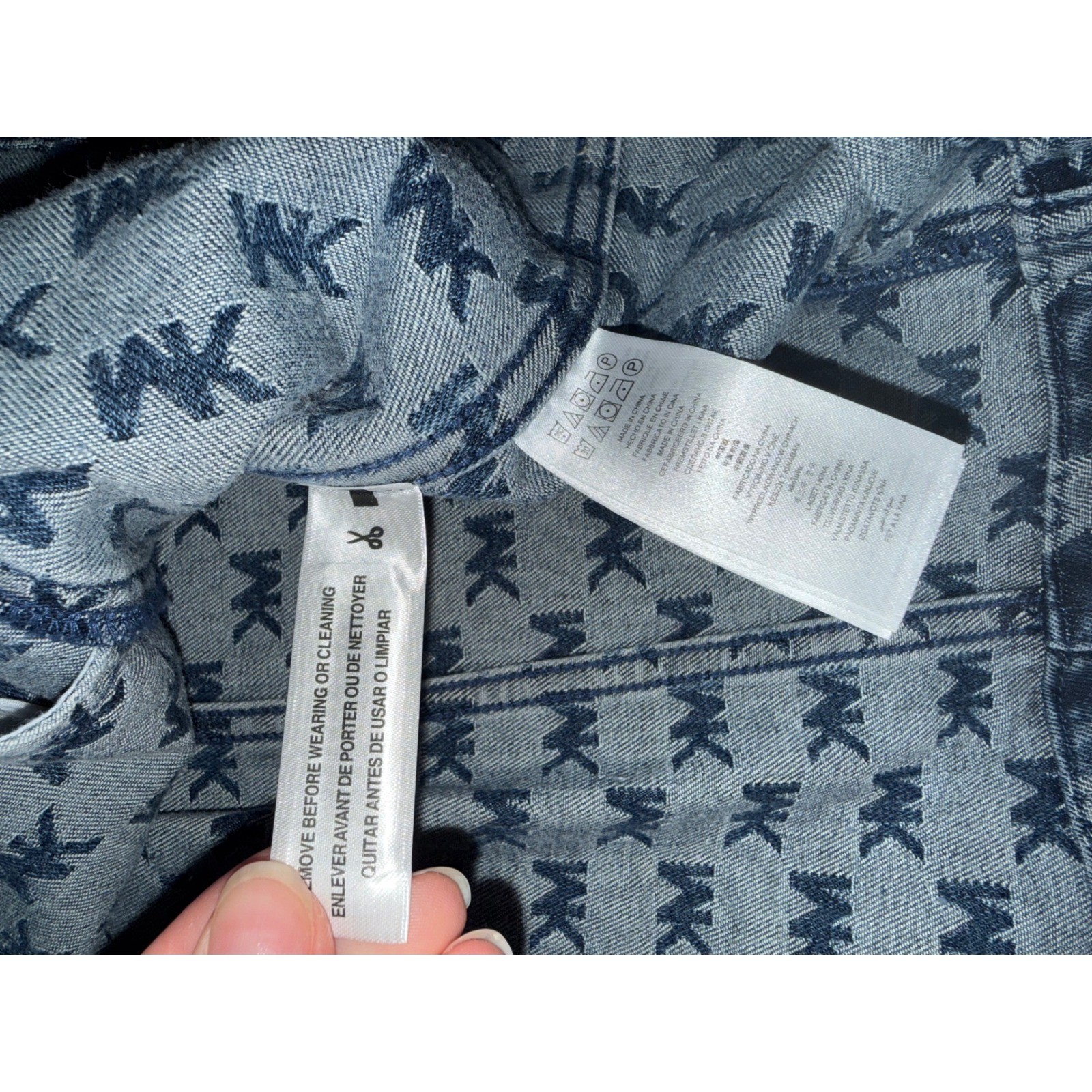 Michael Kors MK Monogram Sleeveless Denim Shirt Dress Blue Gold Buttons Large