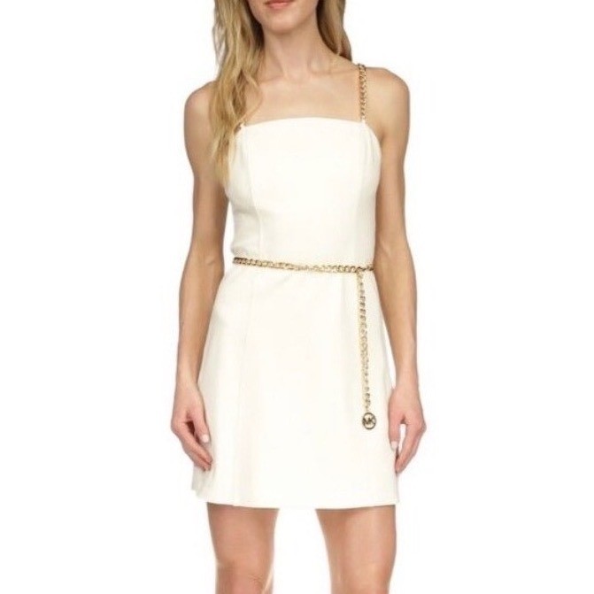 Michael Kors White Mini Dress with Gold Chain Strap size M Bridal Events