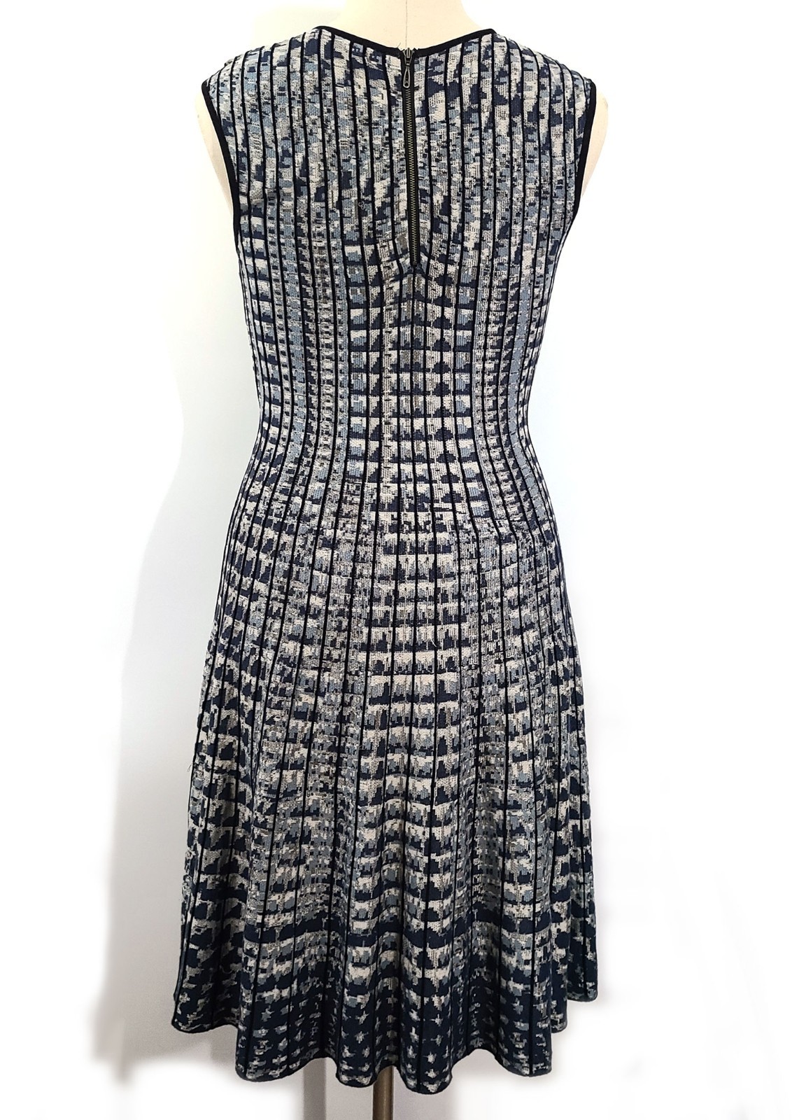 NIC+ZOE Blue Gray Black Stripe Geometric Ribbed Knit Sleeveless Dress Small