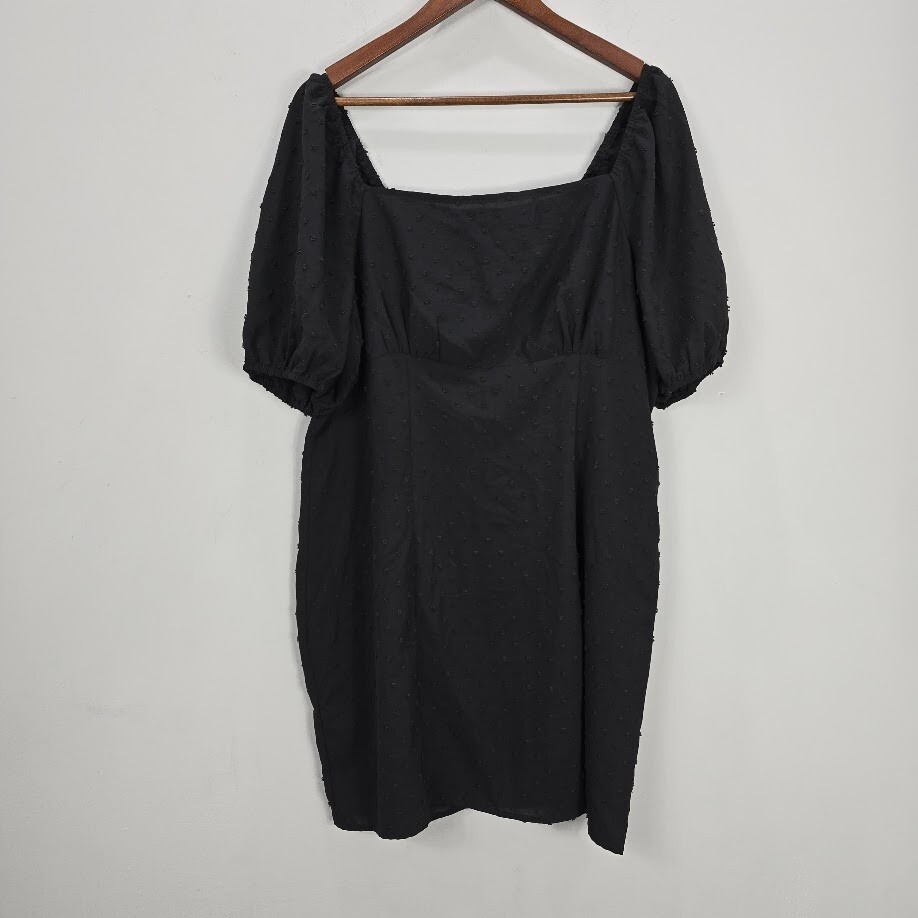 Mini Dress 1X Black Swiss Dot Puff Sleeve Cottagecore Milkmaid Country Praire