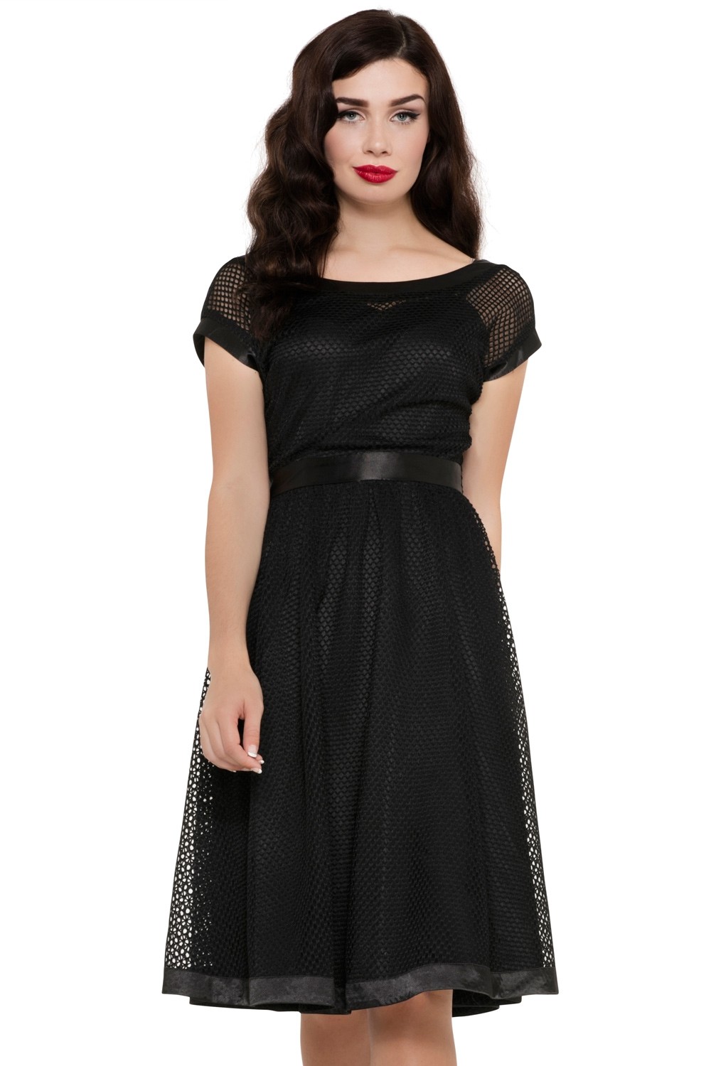VOODOO VIXEN RETRO PIN UP GOTHIC SEXY NET RAYE MESH FLARE BLACK DRESS DRA8172