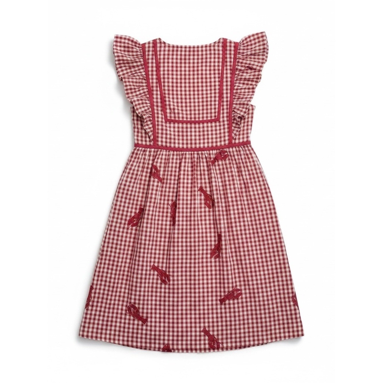 NWT Vineyard Vines Lobster Gingham Ruffle Dress XXS Red Cape Cod Coastal