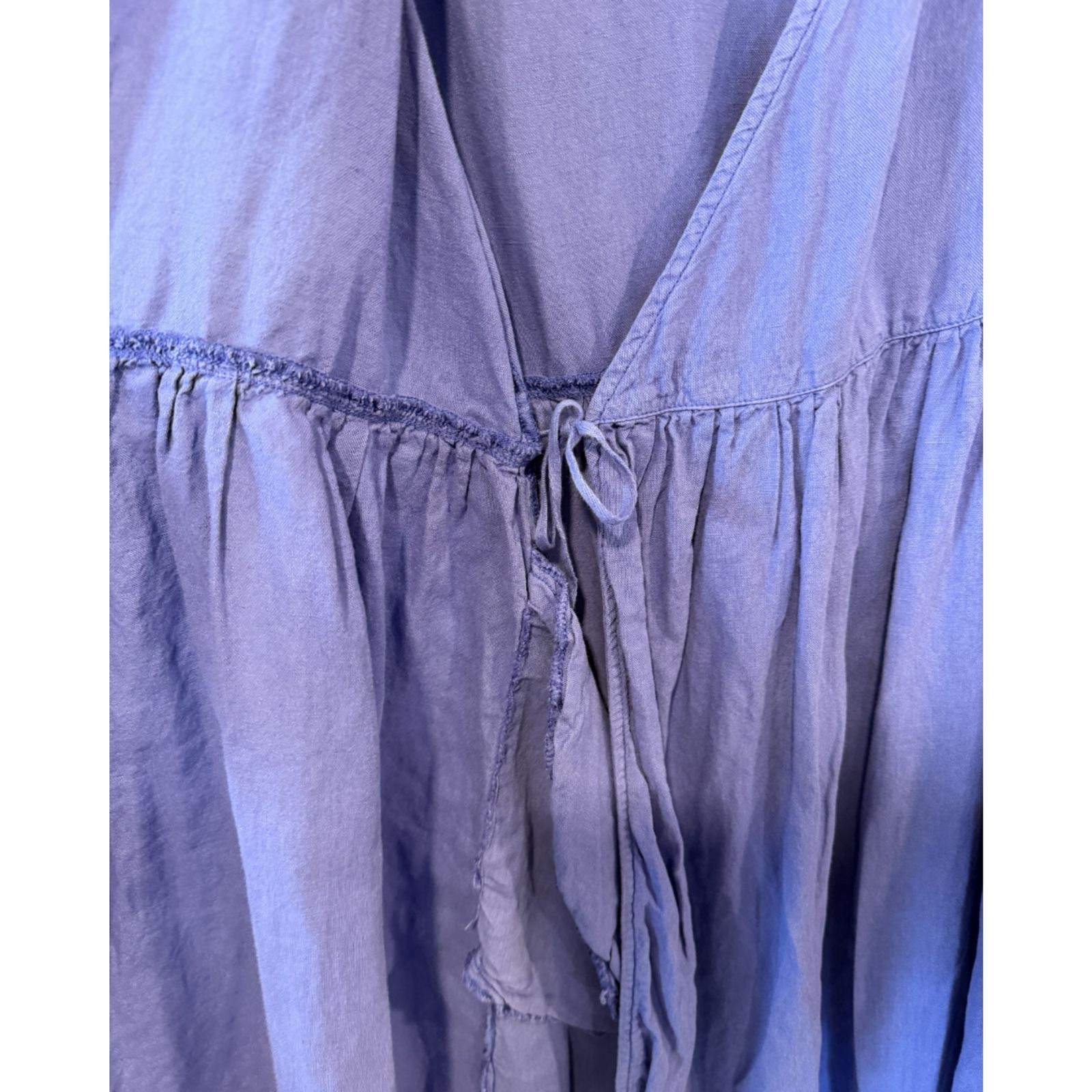 Tiny Big Sister Linen Cotton Periwinkle Blue Short Sleeve Wrap Dress EU 38/US M