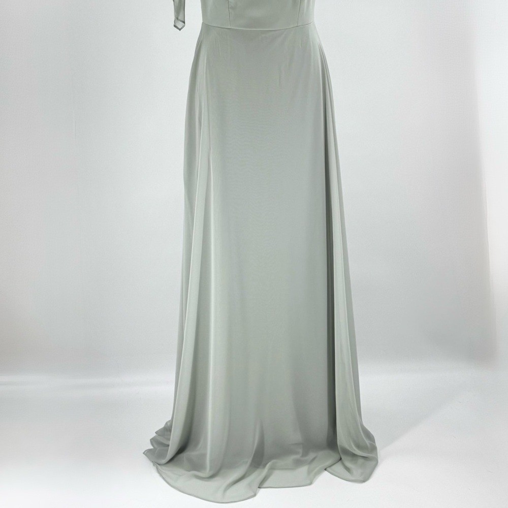 After Six by Dessy Draped 1-Shoulder Maxi Dress w/Scarf Bow, Willow Green Size 2