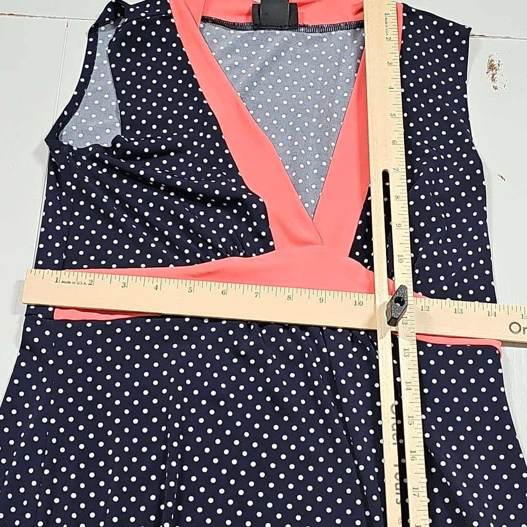 Enfocus Studio Size 8 Maxi Dress Sleeveless Navy Blue With White Polka Dots