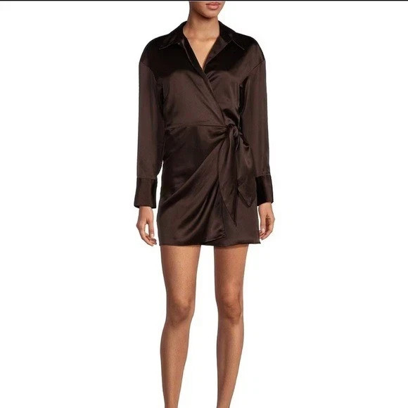NWT Gianni Bini Size 12 Avery Long Sleeve Satin Point Collar Wrap Dress Sexy
