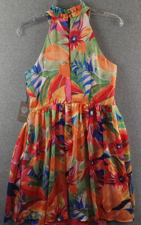 Vince Camuto Floral Print Ruffle Halter Dress Women’s 6 Multi Back Zip Closure