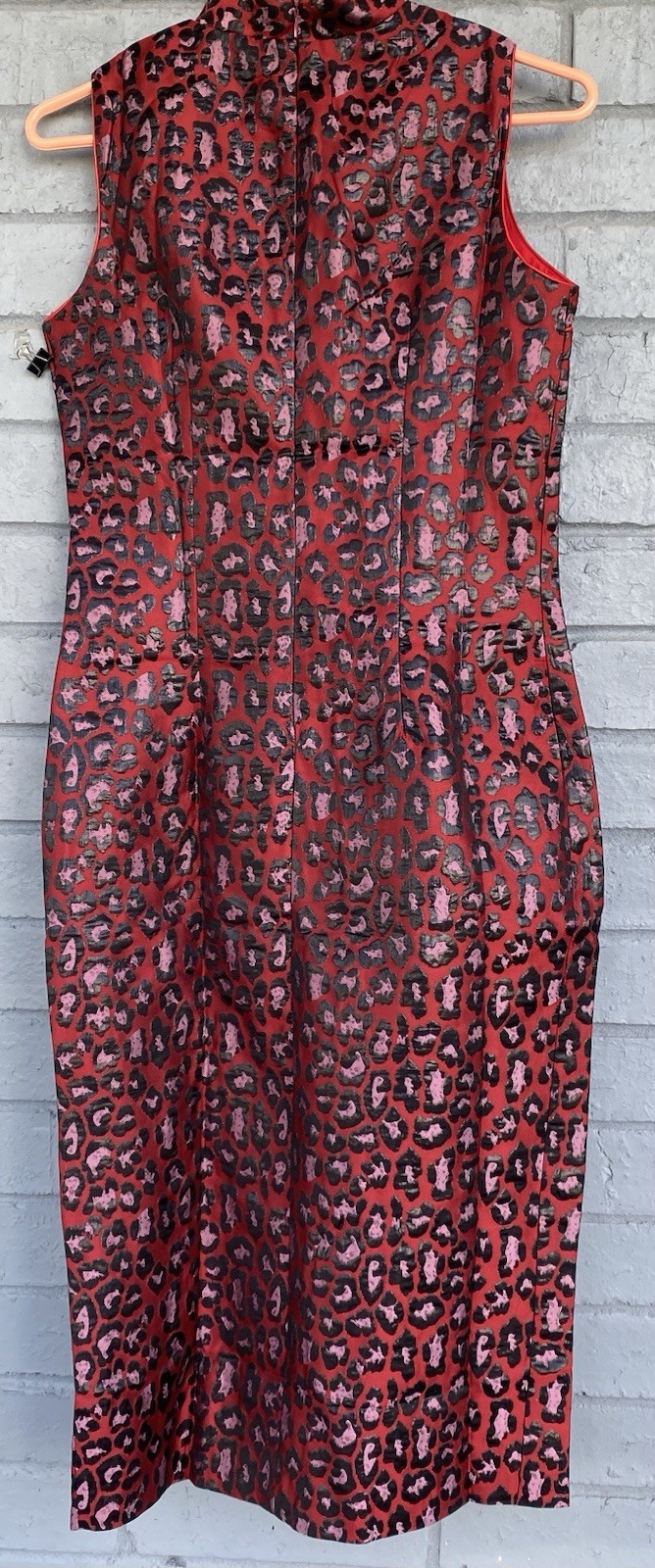 00s Size L Metallic Leopard Animal Print Y2K Mandarin Cheongsam Qipao Red Black