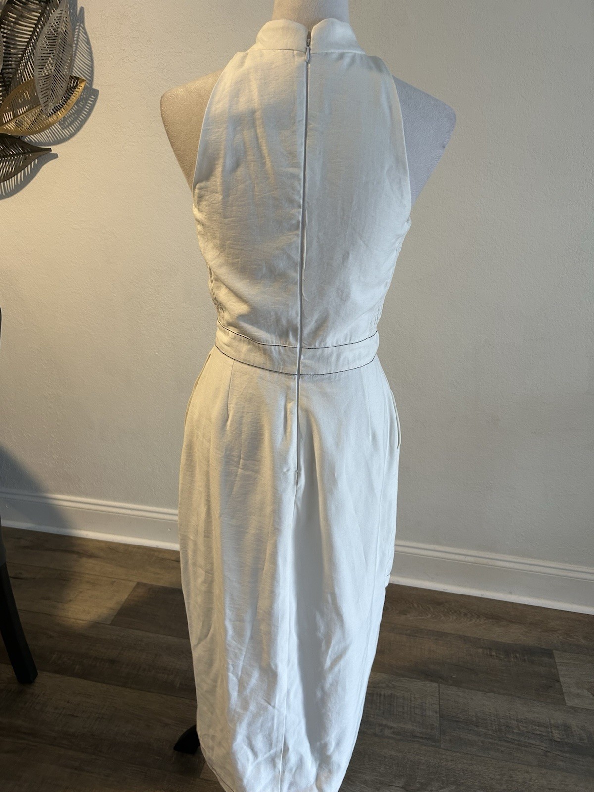 Straas High Halter Neckline.Side Slit.Size P