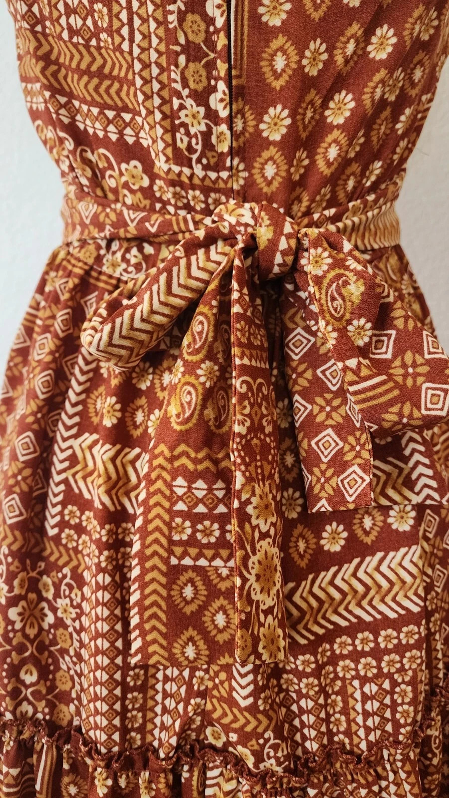 New Anthro Midi Dress New Size Large Bow Brown Romantic Coquette Garden