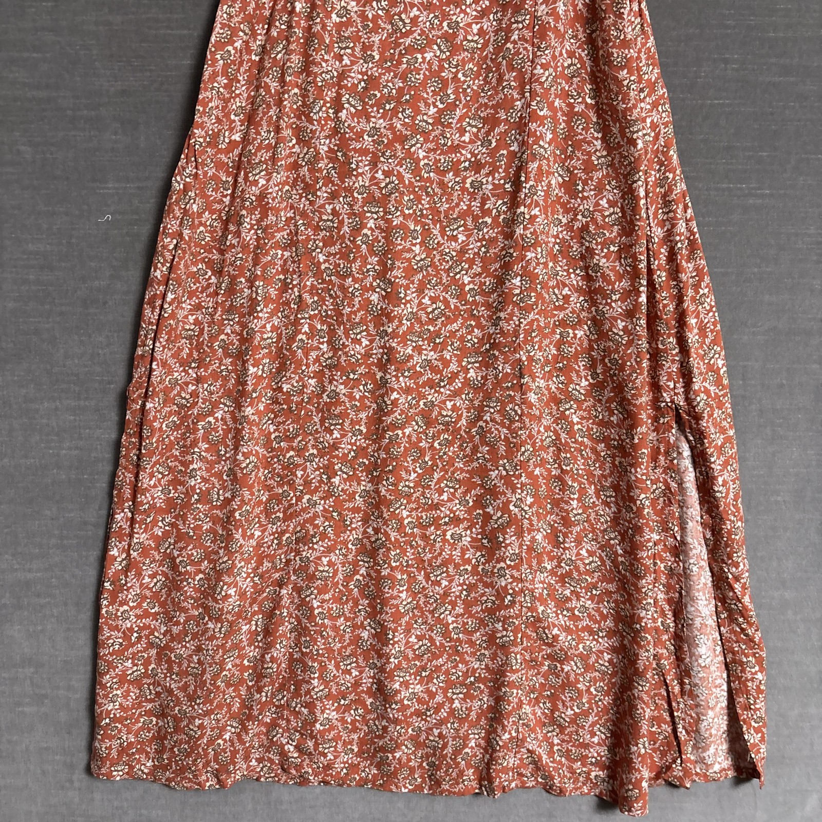 Sincerely Jules Dress M Rust Brown Floral Puff Smocked Midi Boho Cottage Fall