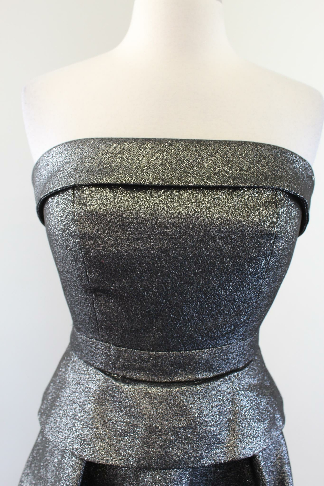 Banana Republic Monogram Silver Metallic Strapless Ruffle Party Cocktail Dress 2