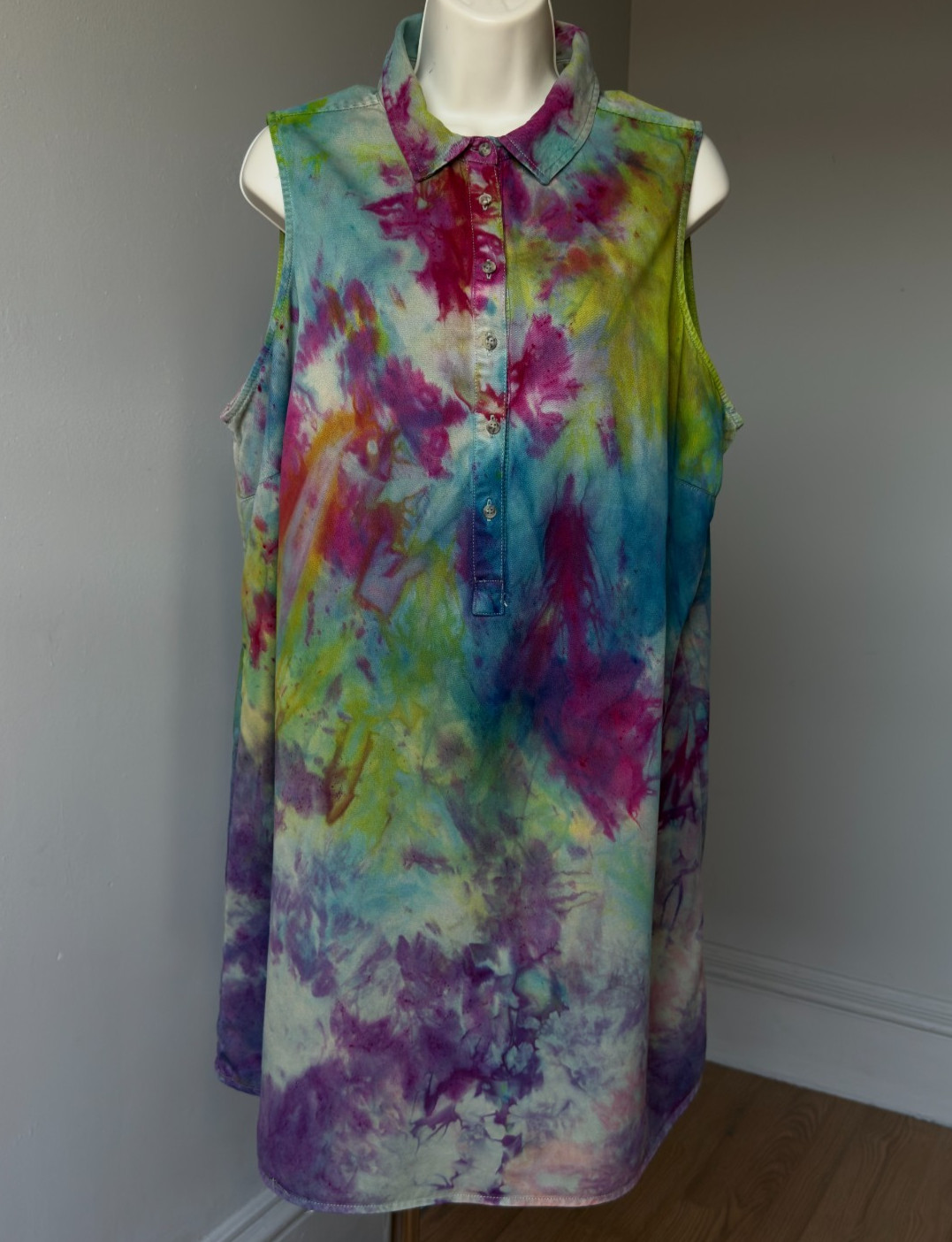 Tie Dye Women’s Dress 1X Galaxy rainbow Festival sleeveless Summer slip on