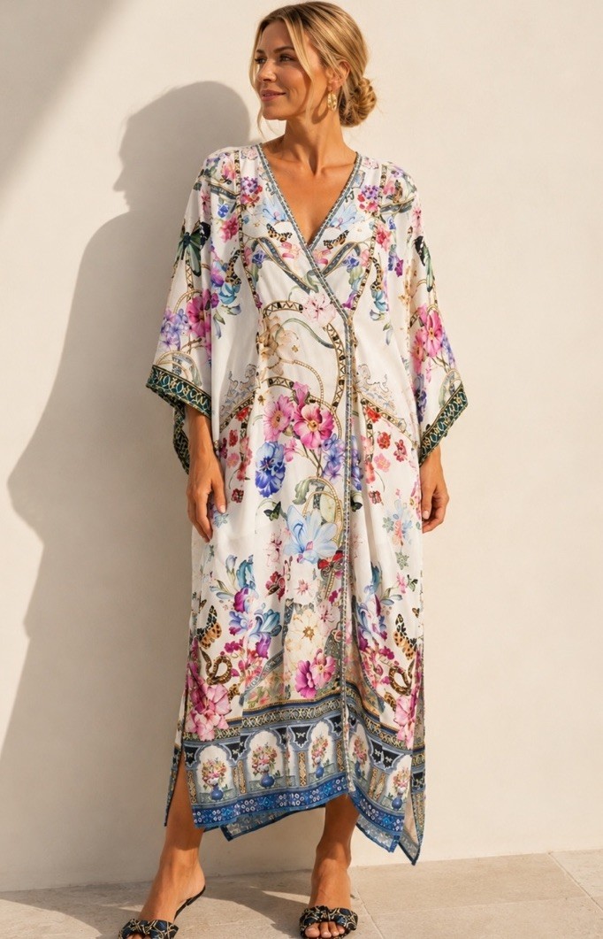 New Camilla Wrap Dress Monserrate Magic One Size Kaftan Long Linen Floral $699