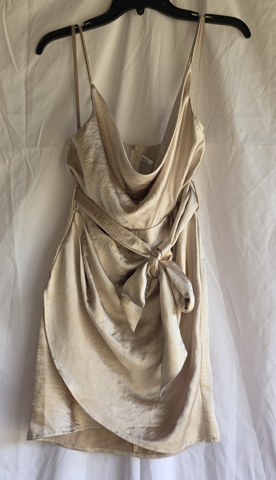 Saints & Secrets NWT Women’s Champagne-colored Cowl-neck Satin Mini Dress – Sz S