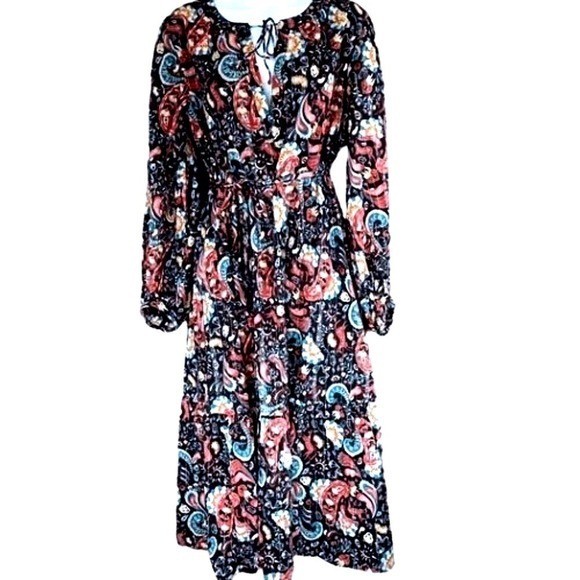 NWT Mystical Creatures LOFT Navy 100% Cotton Relaxed Belted Dress SZ S/M