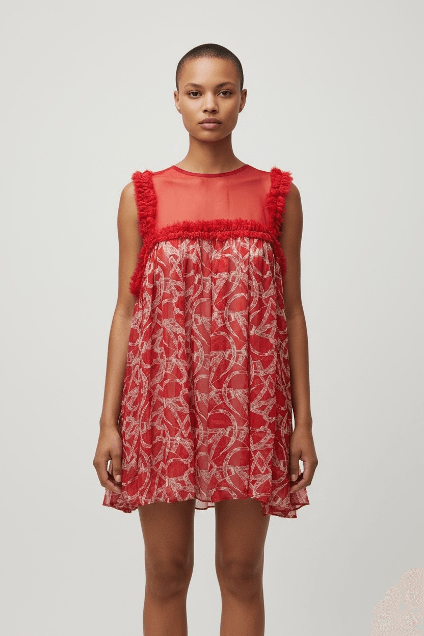 Thomas Wylde Silk Chiffon Red Muni Dress NWT Size XS