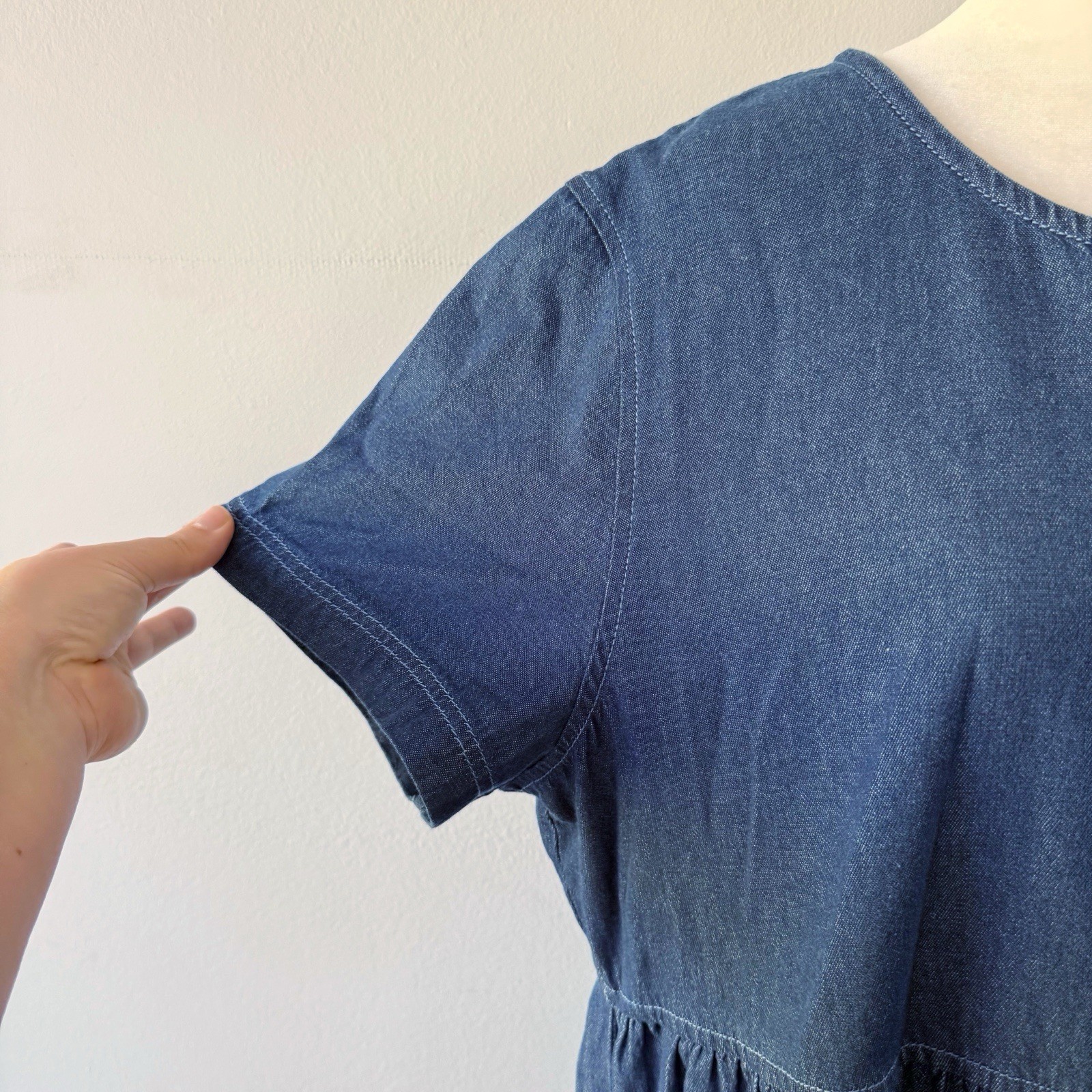 Vintage Women 90s Denim Button Down Maxi Dress Classic Western Country Prairie