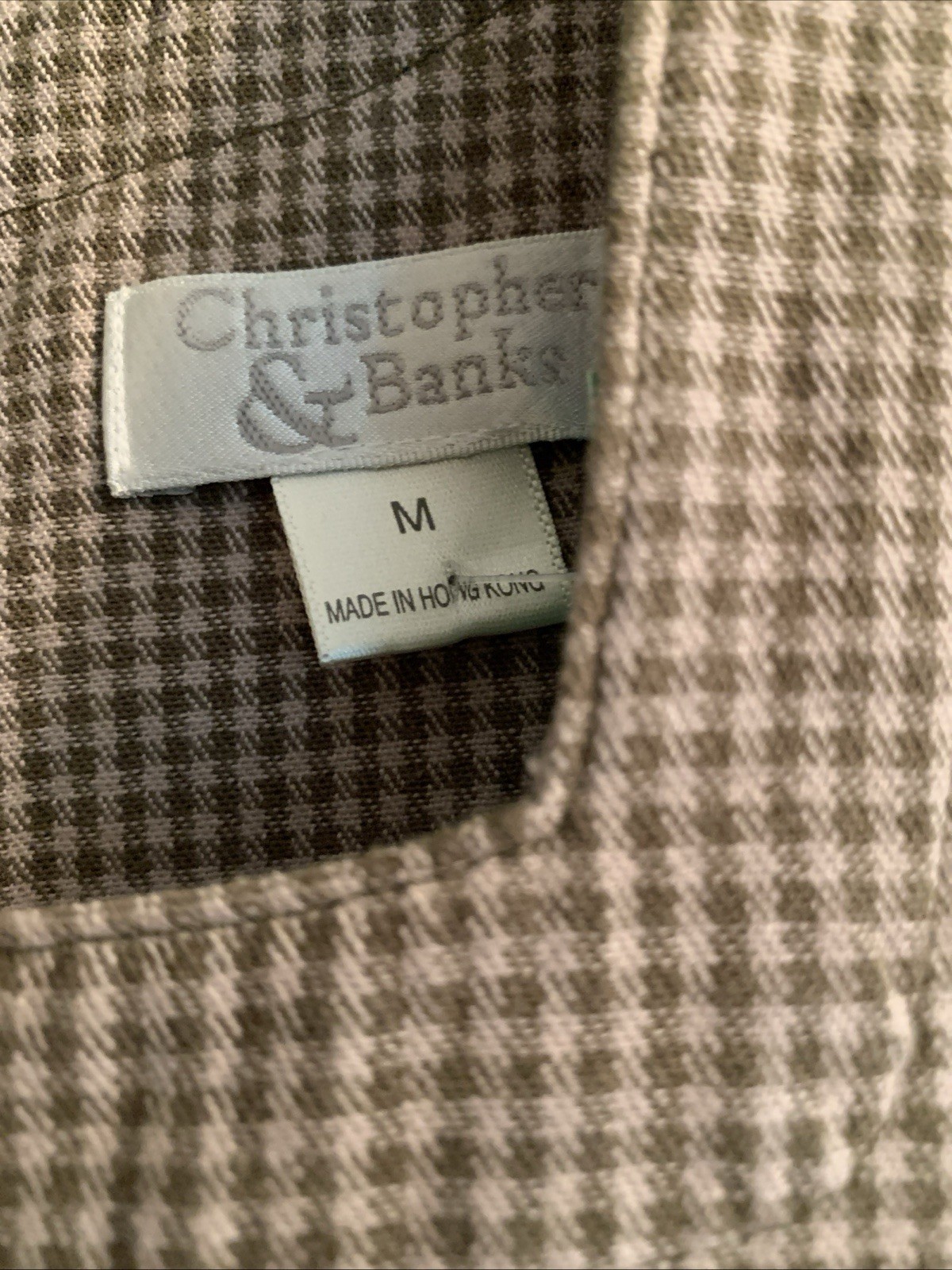 Christopher & Banks M Vtg Jumper W/Leaves Olive & Tan Check Maxi Dress