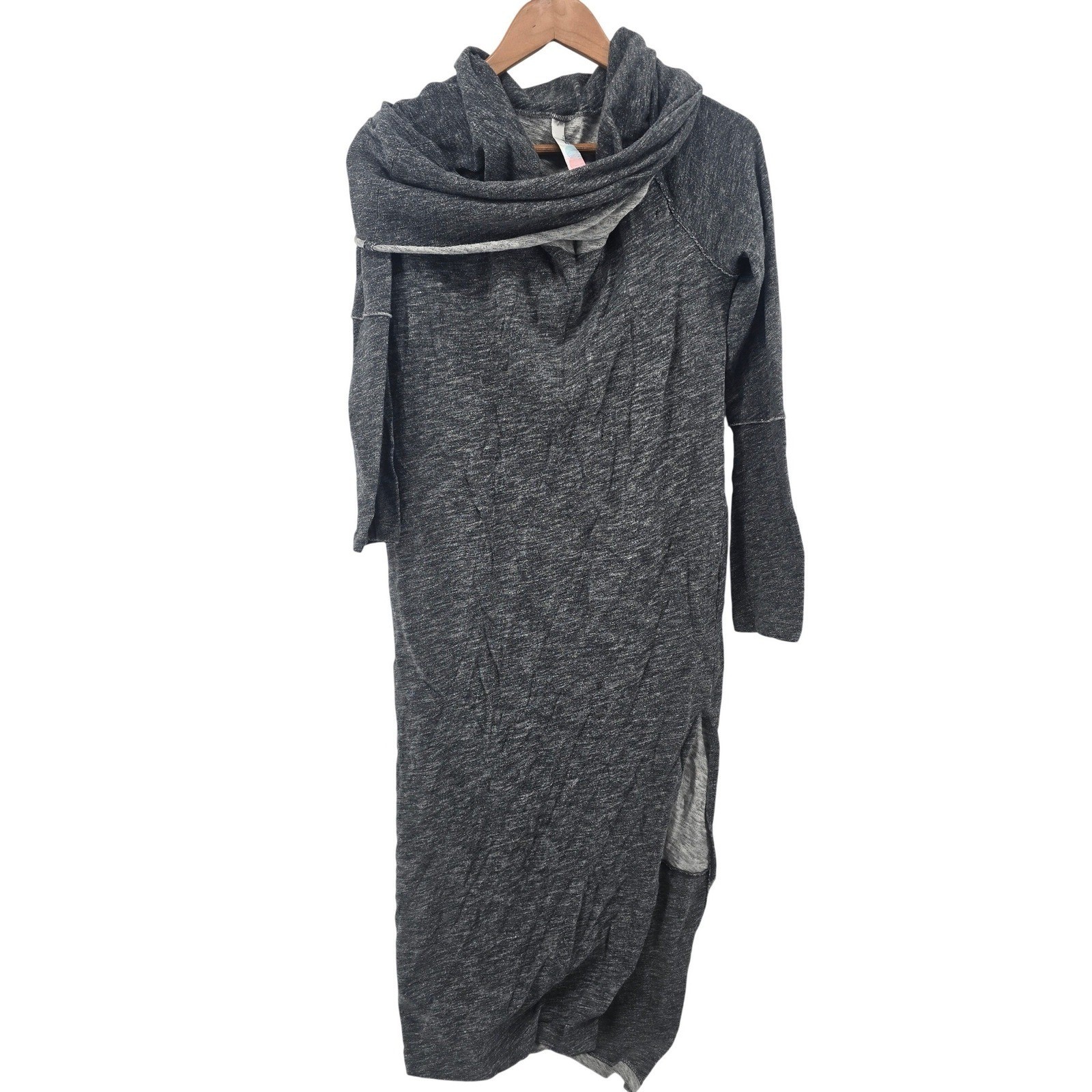 Free People Beach Tunic Dress Womens One Size Gray Hooded Scarf Neck Side Slit