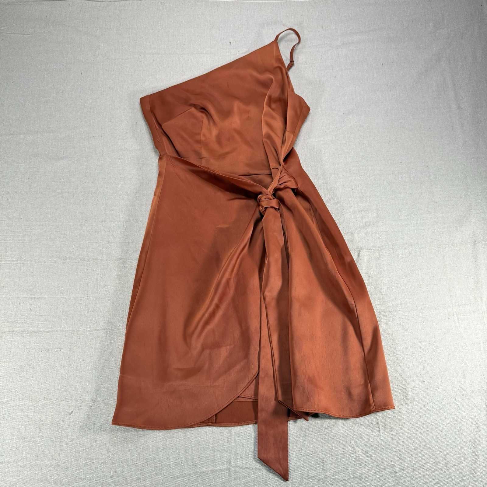 Gianni Bini One Shoulder Satin Wrap Cocktail Dress Rust Orange Women’s Size 2