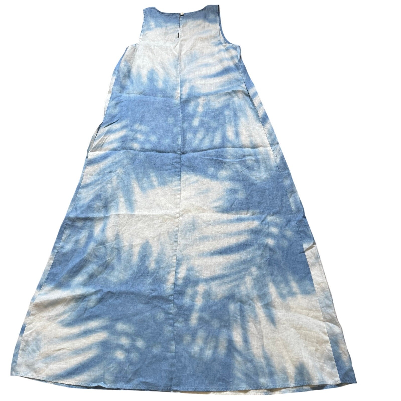 J Jill Love Linen A Line Blue White Beach Tie Dye Maxi w/ Pockets Women Dress