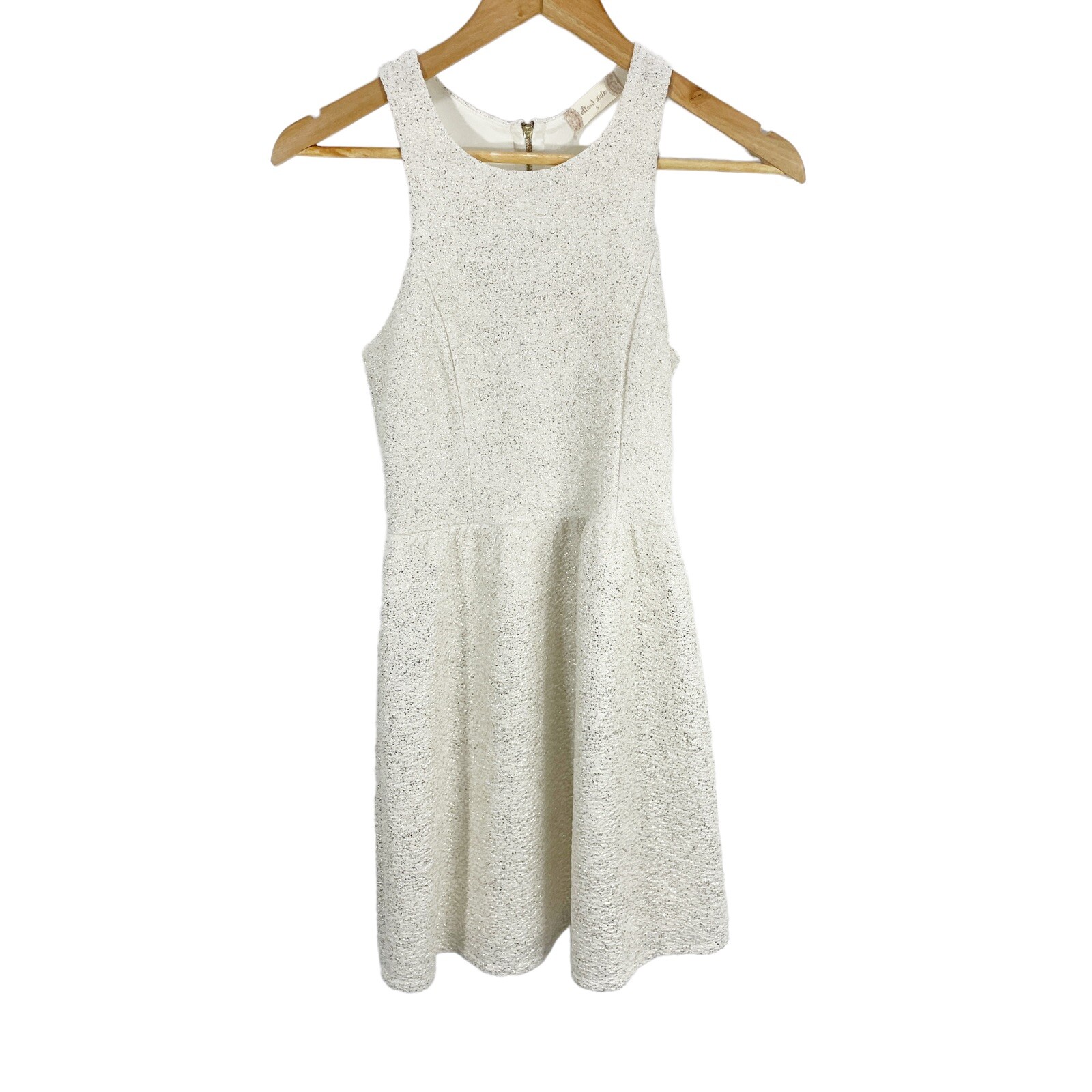 Altar’d State Cream Gold Shimmer Textured Sleeveless Racerback Aline Dress S