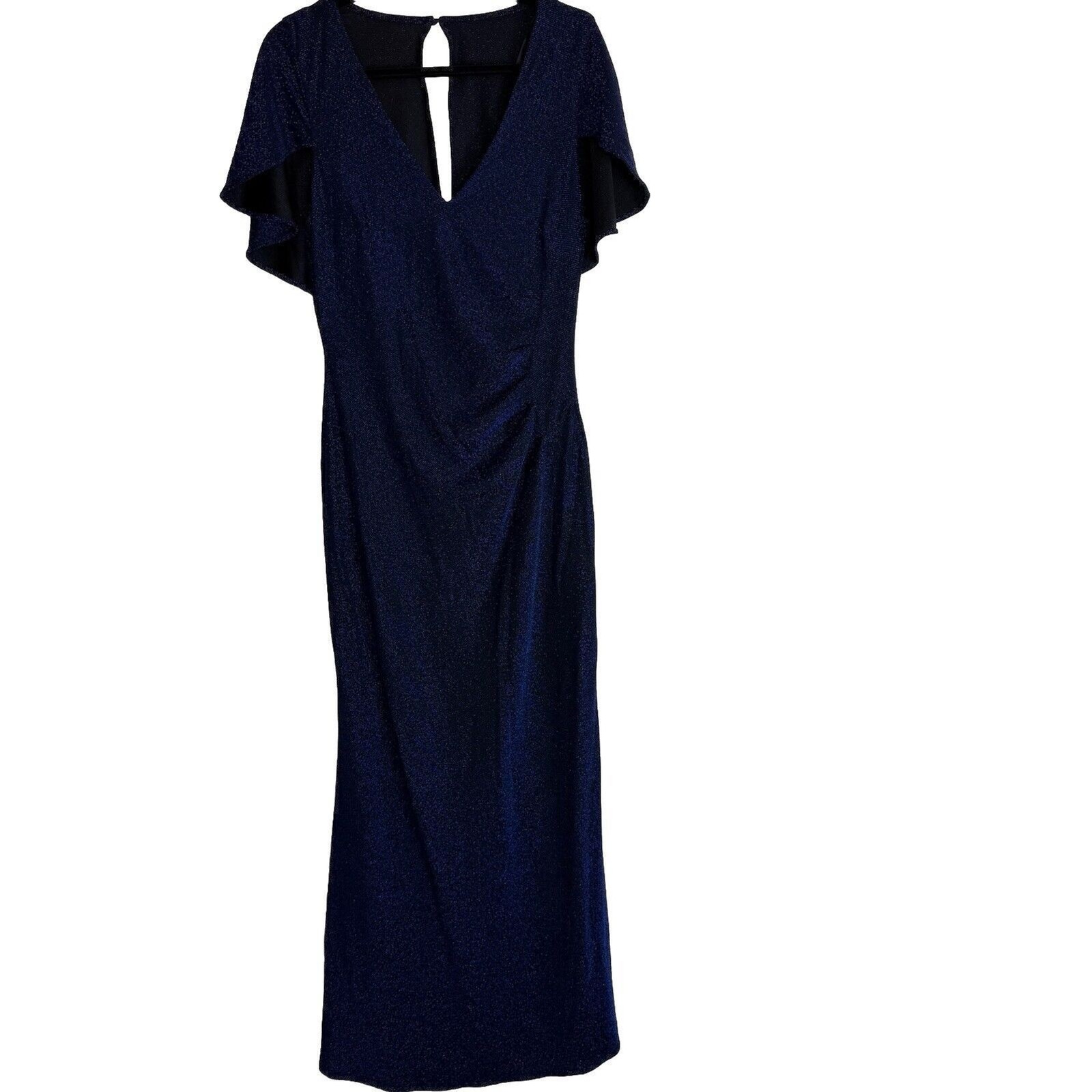 Jessica Howard Womens 14 Capelet Evening Gown Shimmery Blue/Black Fit And Flare
