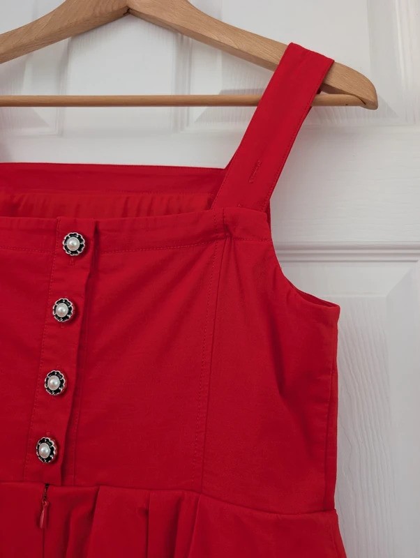 Maeve Anthropologie Red Playsuit Romper Size M BNWT Fit & Flare Button Front