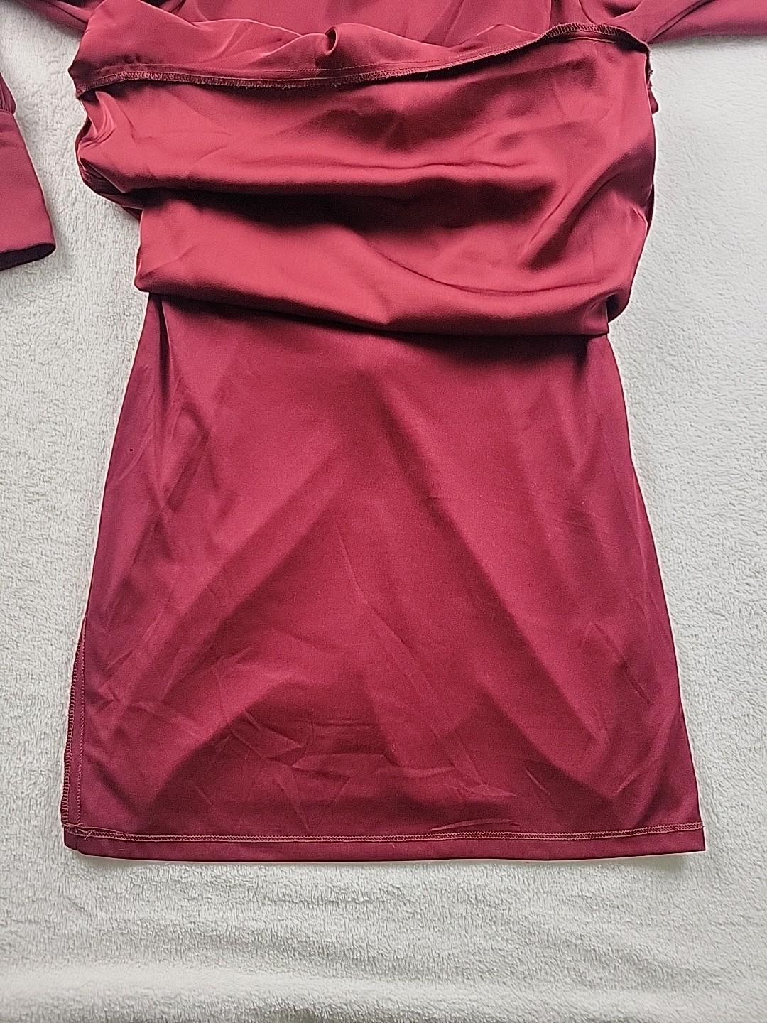 Express Maroon Sz S Elegant Long Sleeve Dress Pleated Mock Neck Button Cuff