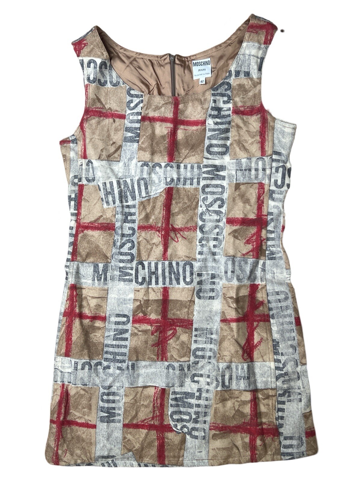 Vintage MOSCHINO Plaid Wool Weave AOP Logo Mini Dress Women’s 42 US 6 – 1990’s